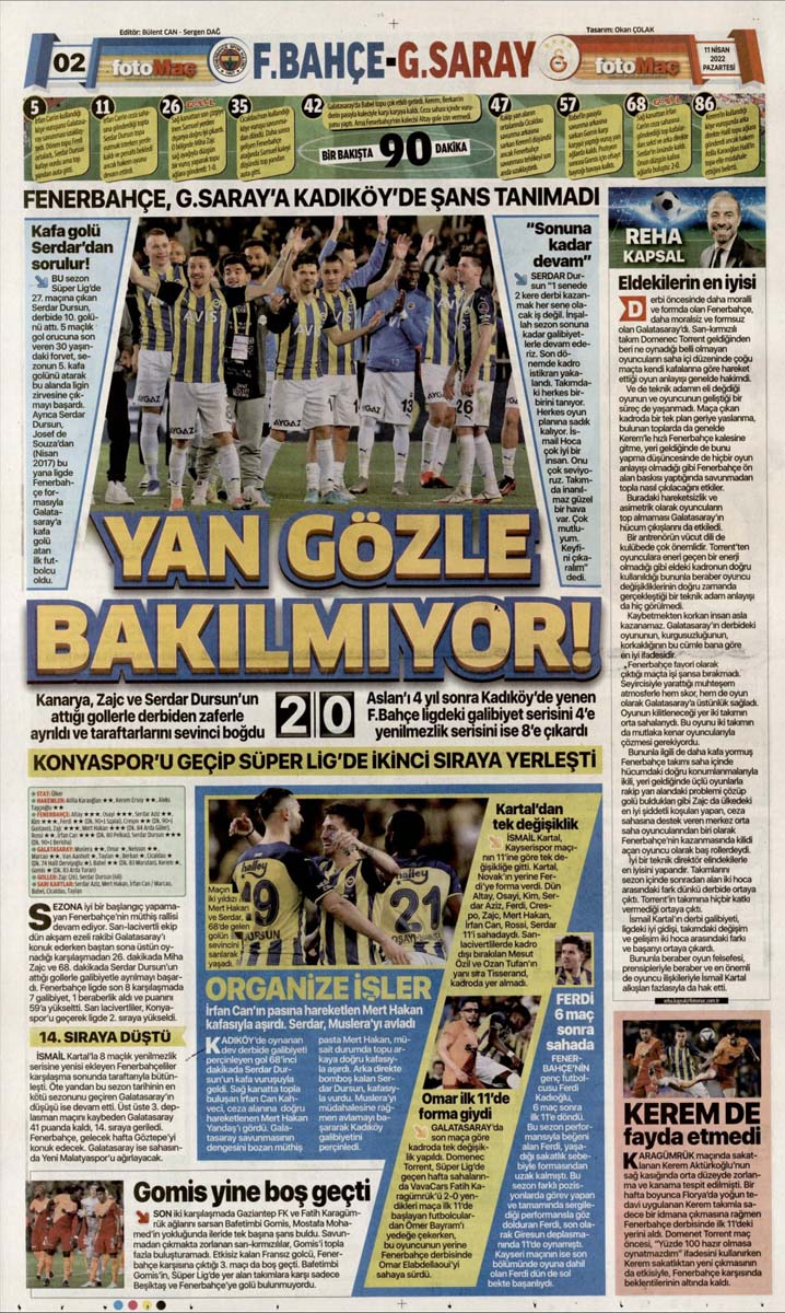 11 Nisan 2022 Pazartesi gazetelerin spor manşetleri | Fenerbahçe, derbide Galatasaray'ı 2 golle geçti 10