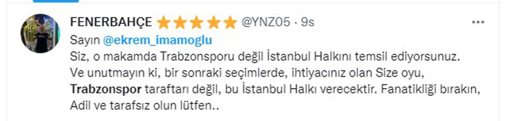 Ekrem İmamoğlu'nun Trabzonspor beğenisi Fenerbahçe taraftarını kızdırdı! " Cumhurbaşkanı adaylığı hayaldi zaten, spor yorumculuğunda başarılar" 8