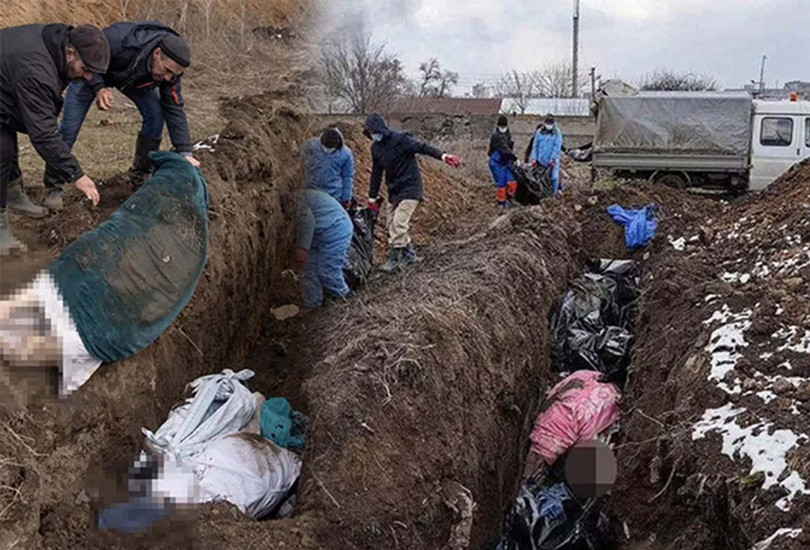 Ukrayna'da ölüleri toplu mezarlara yuvarlıyorlar! Görüntüler yürekleri kor gibi yaktı! Dünya sadece izliyor!