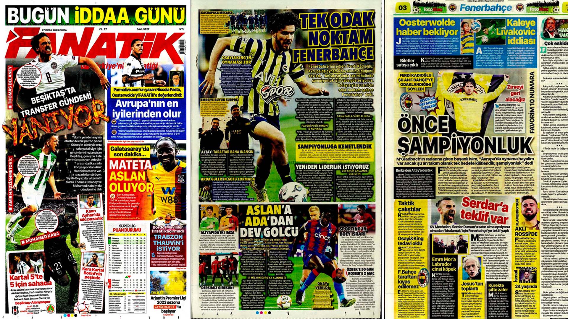 Günün spor manşetleri 27 Ocak 2023 Cuma | Fenerbahçe, Galatasaray, Beşiktaş ve Trabzonspor'dan son gelişmeler