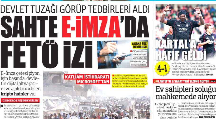 Sahte e-imza'da FETÖ izi! Devlet tuzağı gördü tedbirleri aldı: 8 Ağustos 2025 gazete manşetleri