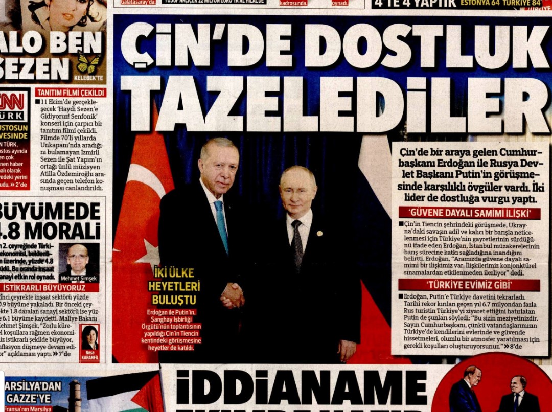 Çin'de dostluk tazelendi: 2 Eylül 2025 Salı güncel gazete manşetleri