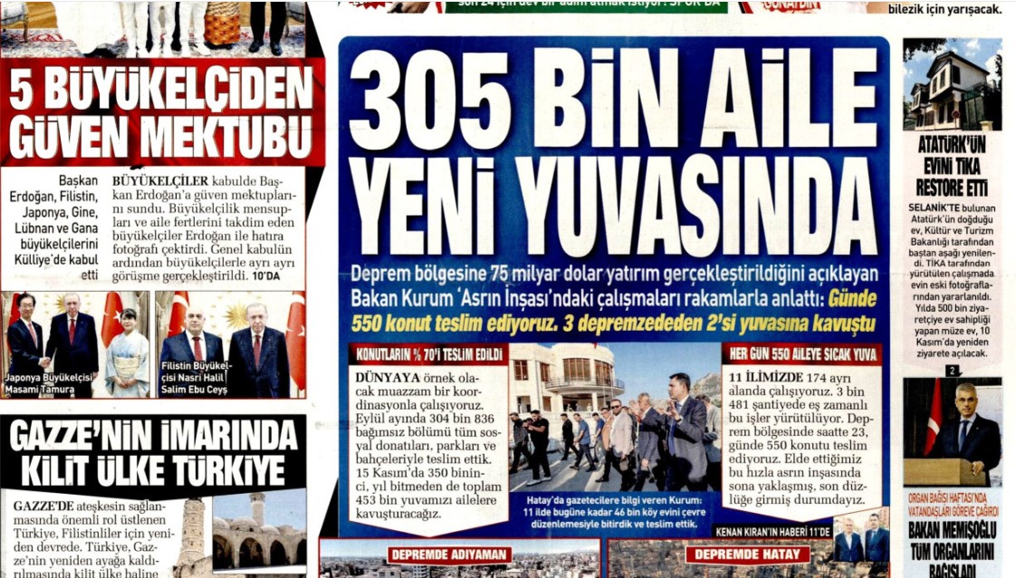 305 Bin aile yeni yuvasında: 5 Kasım 2025 Çarşamba güncel gazete manşetleri