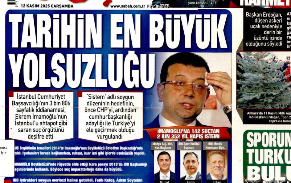 Tarihin en büyük yolsuzluğu: 12 Kasım 2025 Çarşamba güncel gazete manşetleri...