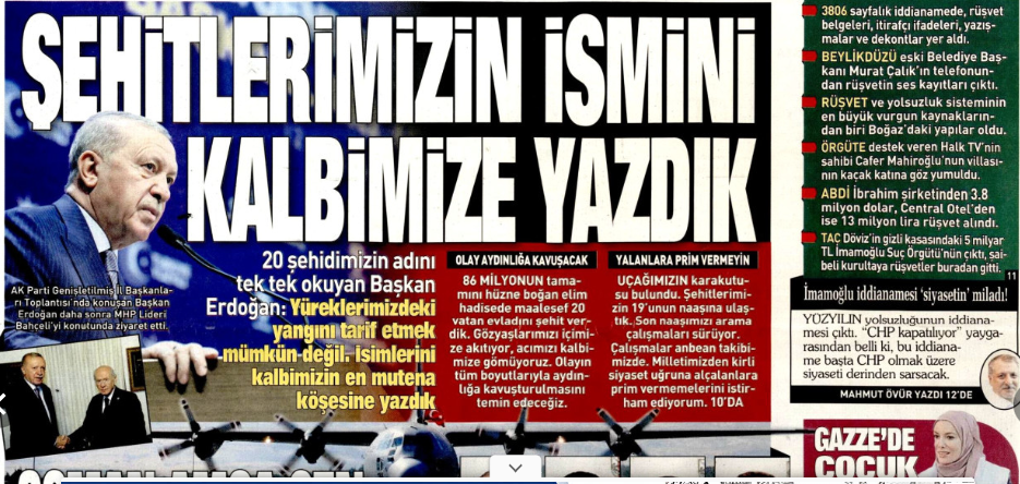 Şehitlerimizin ismini kalbimize yazdık: 13 Kasım 2025 Perşembe güncel gazete manşetleri...