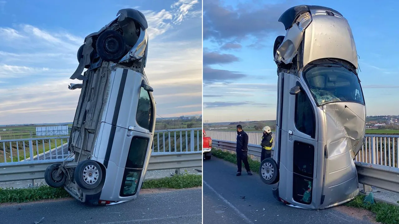 Böyle kaza görülmedi: Tekirdağ’da kaza yapan araç şaha kalktı!