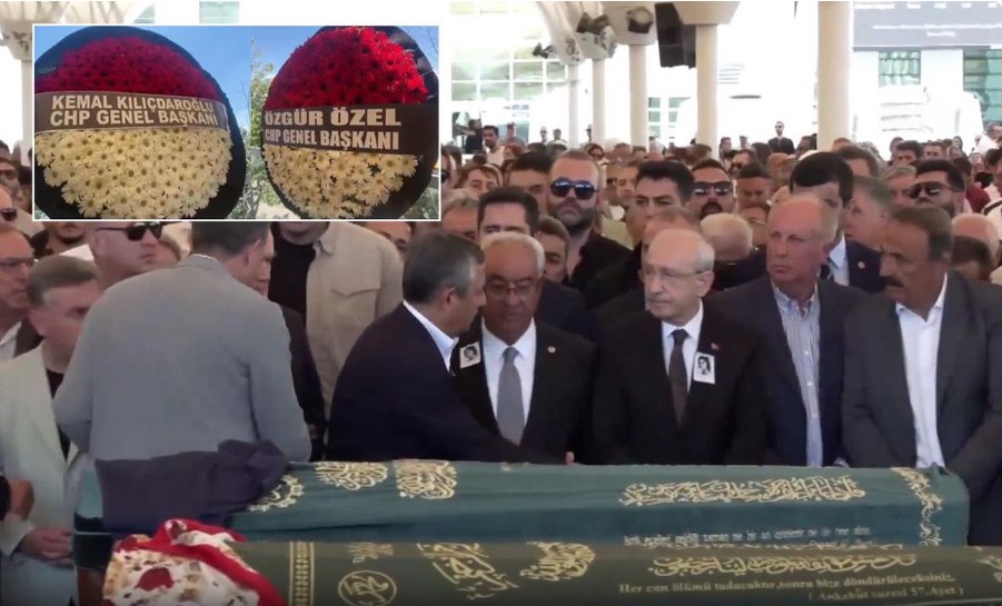 Olcay Baykal'ın cenazesinde Kılıçdaroğlu ve Özel yan yana: Törendeki çelenkler dikkat çekti