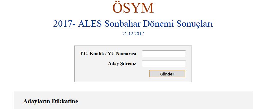 ALES Sonuçları Açıklandı | ÖSYM Sınav Sonuç Sayfası