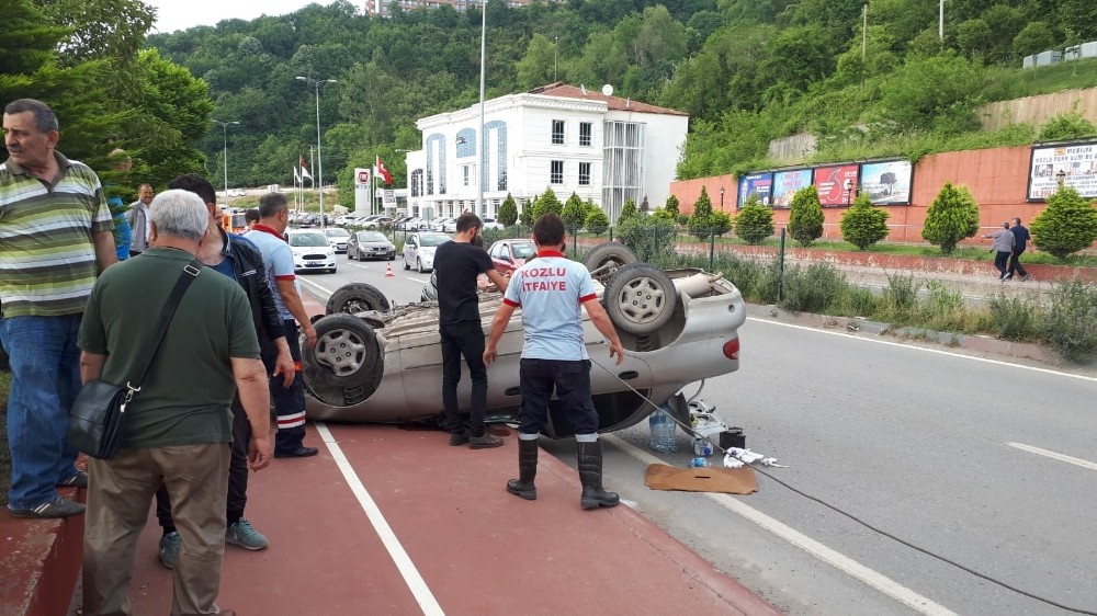 Zonguldak'ta takla atan otomobilden burnu bile kanamadan çıktı