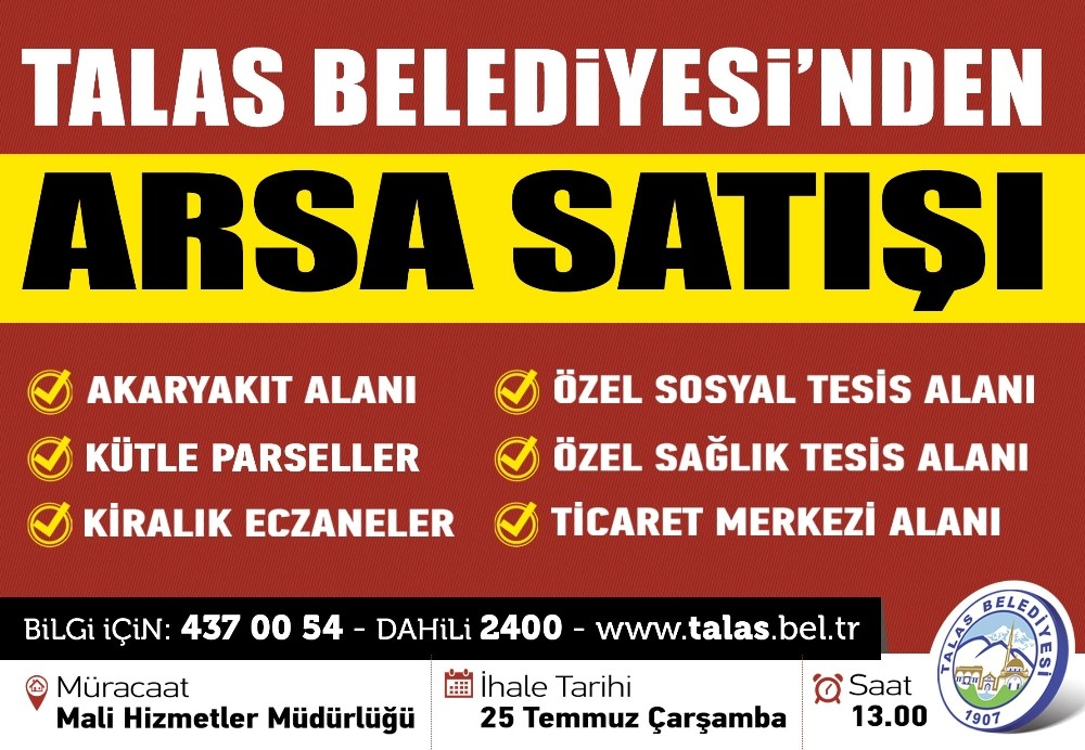 Talas Belediyesinden taşınmaz ihalesi