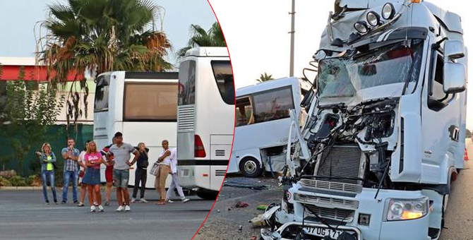 Antalya'da turistlerin midibüsüne TIR çarptı! Çok sayıda yaralı var