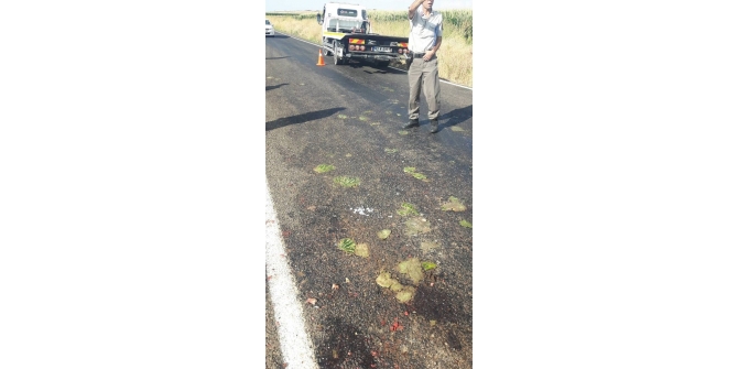 Siverek’te karpuz yüklü kamyonet devrildi