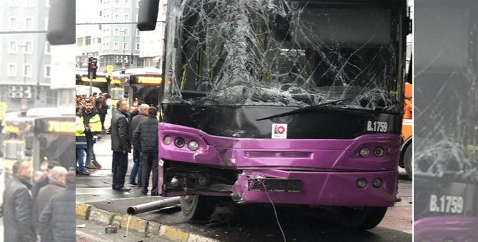 Aksaray'da otobüs kazası! Tramvay seferleri durduruldu