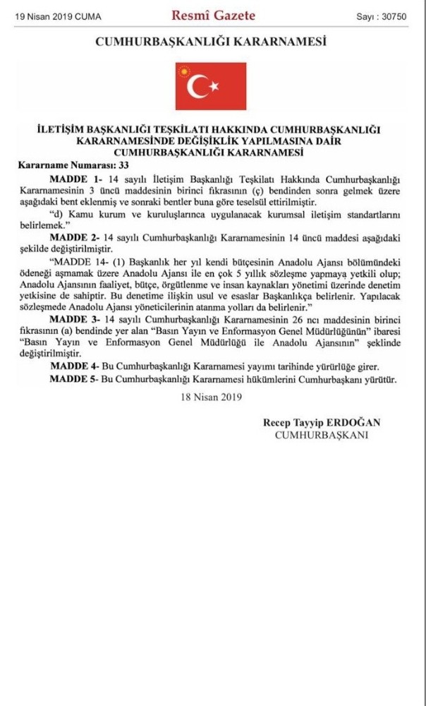 İiletişim standartlarını Cumhurbaşkanlığı İletişim Başkanlığı belirleyecek