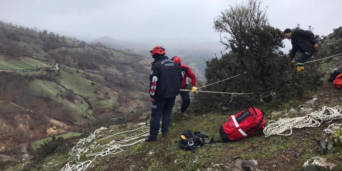 15 gündür uçurumda mahsur olan keçi, 5 saatte kurtarıldı