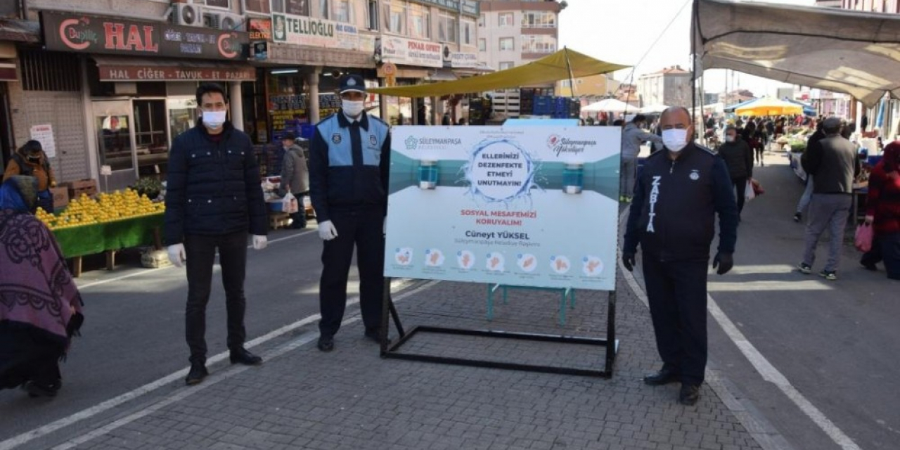 Süleymanpaşa Belediyesinden pazar girişlerine el dezenfekte ünitesi