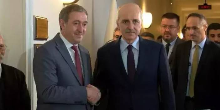 TBMM Başkanı Numan Kurtulmuş HEDEP) Eş Genel Başkanı Tuncer Bakırhan'ı Meclis'te ziyaret etti