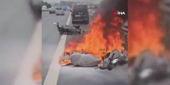 Seyir halindeki motosiklet bir anda alev topuna döndü! İşte o görüntüler...