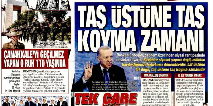 Taş üstüne taş koyma zamanı: 25 Nisan 2025 Cuma, gazete manşetleri