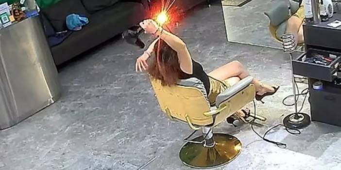 Kuaförde korku dolu anlar: Saç kurutma makinesi kadının elinde bomba gibi patladı!