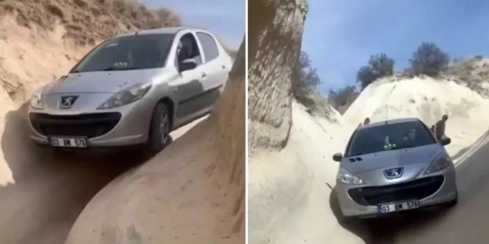 Kapadokya gezisi berbat oldu: Navigasyon ile giden sürücü aracı ile bakın nasıl mahsur kaldı!