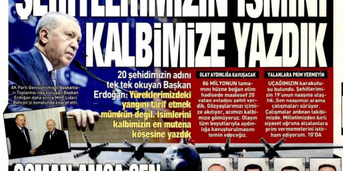 Şehitlerimizin ismini kalbimize yazdık: 13 Kasım 2025 Perşembe güncel gazete manşetleri...