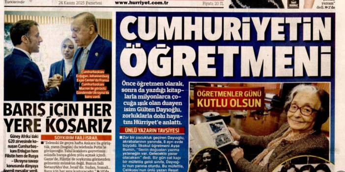 Cumhuriyetin öğretmeni: 21 Kasım 2025 Pazartesi güncel gazete manşetleri...