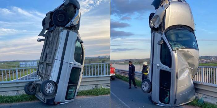 Böyle kaza görülmedi: Tekirdağ’da kaza yapan araç şaha kalktı!