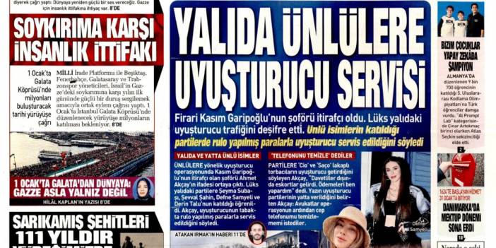 Yalıda ünlülere uyuşturucu servisi: 23 Aralık 2025 Salı, güncel gazete manşetleri