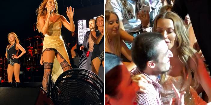 Hadise’nin sürpriz hareketi hayranlarını şaşkına uğrattı: Sahneden inip hayranını böyle öptü!