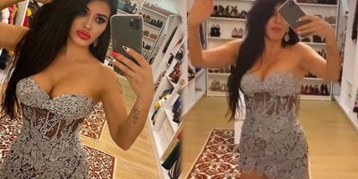 Ebru Polat'ın göğüs dekolteli elbisesi olay oldu