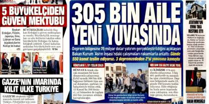 305 Bin aile yeni yuvasında: 5 Kasım 2025 Çarşamba güncel gazete manşetleri