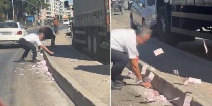 Trafikte büyük panik: Çuval dolusu para otoyola saçıldı!