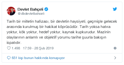 Devlet Bahçeli "Tarih cahilleri bekayı bilmez"