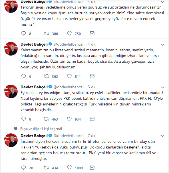 Devlet Bahçeli Hakkari'deki saldırıyı kınadı