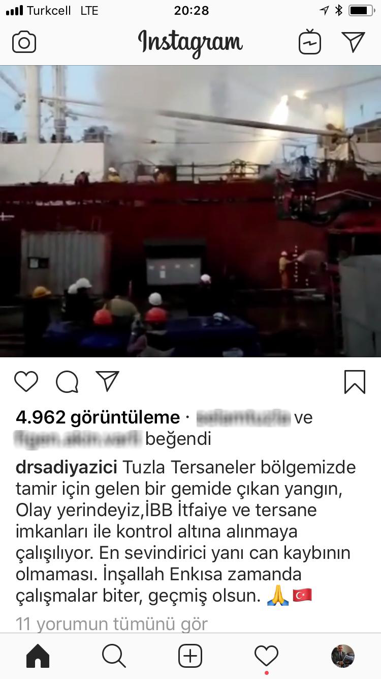 Tuzla Tersanesi'nde gemi yangını