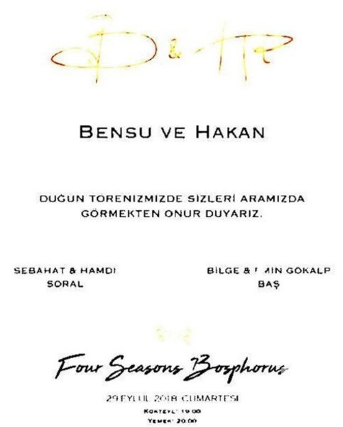 Bensu Soral - Hakan Baş çiftinin düğün davetiyesi
