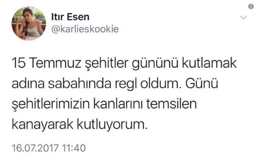 Itır Esen, 15 Temmuz tweeti