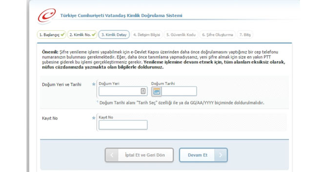 edevlet şifre yenileme ekranı