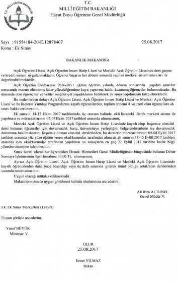 AÖL Ek Sınav Başvuru Tarihleri açıklandı