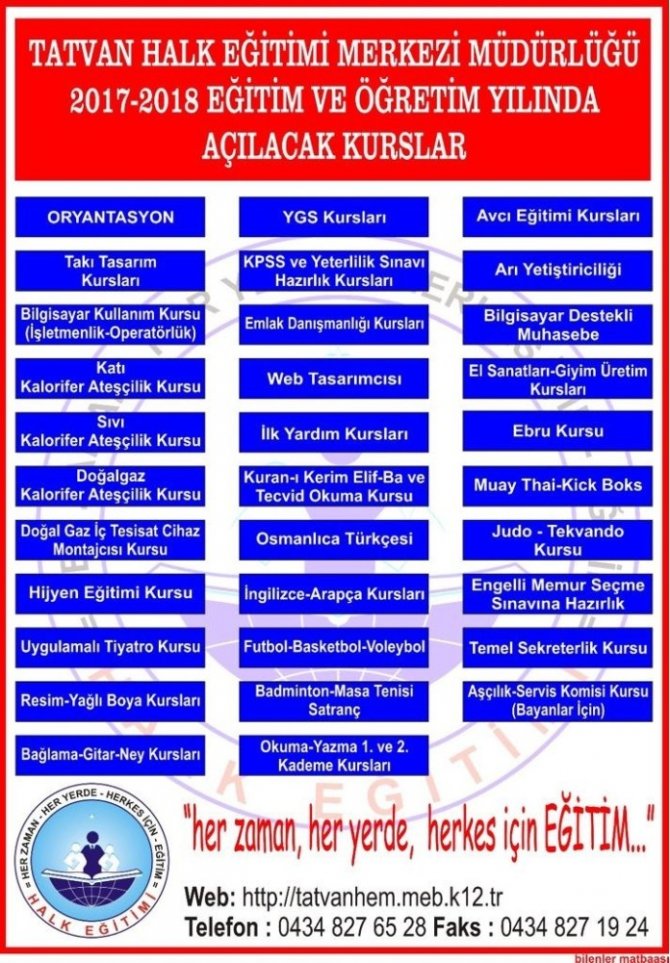 Tatvan Halk Eğitim Merkezinden 40 farklı kurs