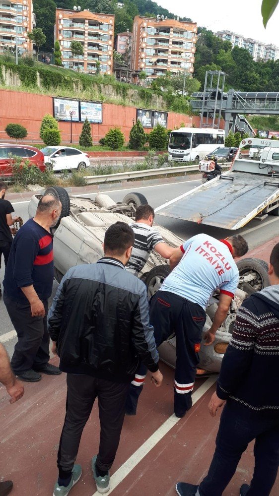Zonguldak'ta takla atan otomobilden burnu bile kanamadan çıktı