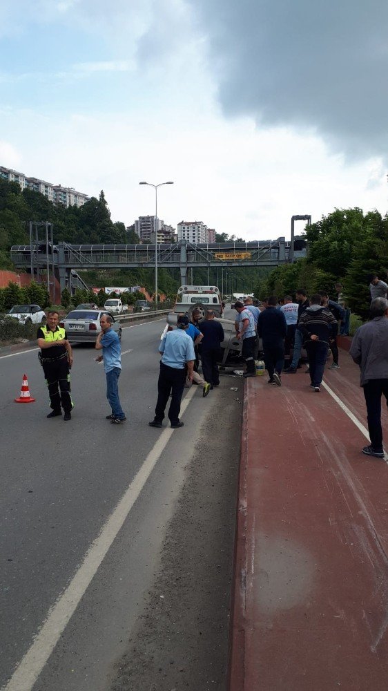 Zonguldak'ta takla atan otomobilden burnu bile kanamadan çıktı
