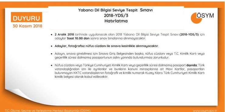 ÖSYM'den YDS sınavına gireceklere önemli hatırlatma!