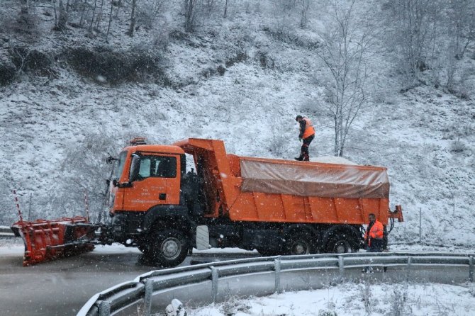 Bolu'da akşam saatlerinde başlayan kar yağışı ve sis etkili oluyor