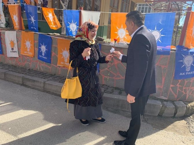 Uğur Melikoğlu kapı kapı gezerek kadınlara karanfil dağıttı