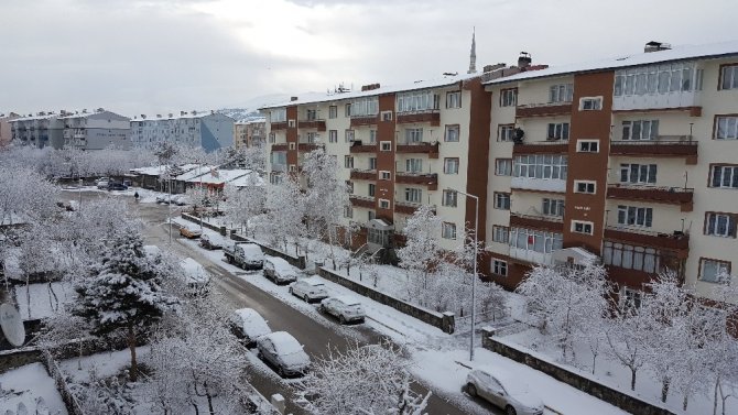 Erzurum'da gece saatlerinde başlayan kar yağışı etkili olmaya devam ediyor.