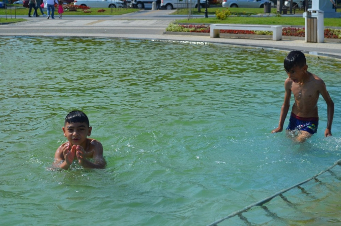 ‘Göbek adımız tehlike’ deyip süs havuzuna girdiler