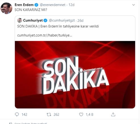 Eski CHP milletvekili Eren Erdem için tahliye kararı!