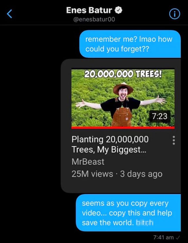 Ünlü Youtuber Mr. Beast Enes Batur'u şikayet etti